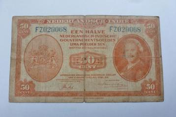 Zeldzaam Bankbiljet van 50 Cent 1943 NEDERLANDS INDIË beschikbaar voor biedingen