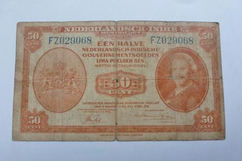 Zeldzaam Bankbiljet van 50 Cent 1943 NEDERLANDS INDIË, Postzegels en Munten, Bankbiljetten | Nederland, Los biljet, Ophalen of Verzenden