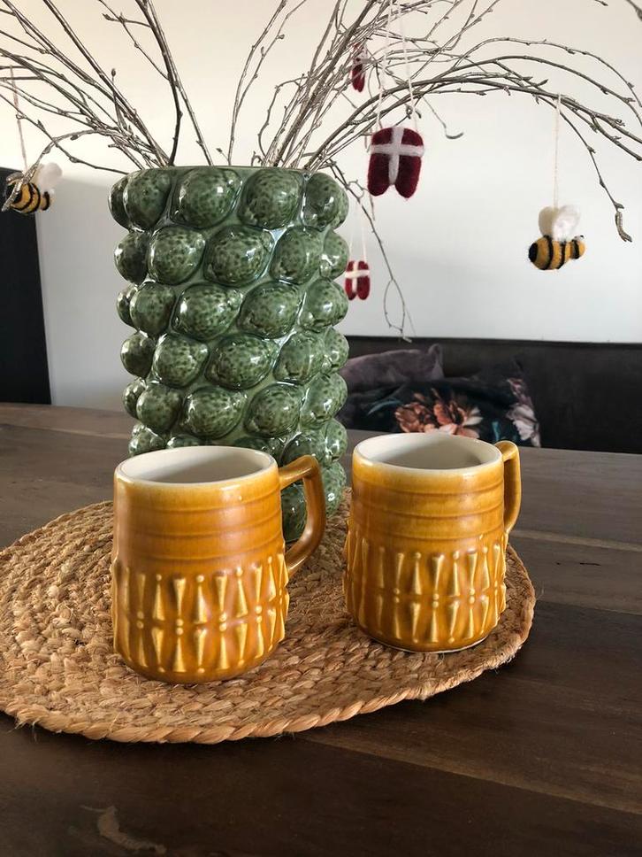 💝 Vintage retro JH PORTUGAL keramiek mok okergeel, Huis en Inrichting, Keuken | Servies, Zo goed als nieuw, Kop(pen) en/of Schotel(s)