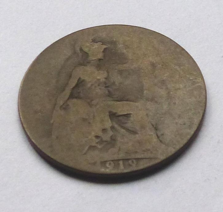 Engelse munt half penny 1919 king George V Engeland UK, Postzegels en Munten, Munten | Europa | Niet-Euromunten, Losse munt, Overige landen