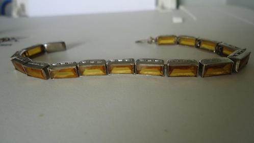 zilveren armband met geel bruine Citrien stenen, Sieraden, Tassen en Uiterlijk, Armbanden, Zo goed als nieuw, Zilver, Geel, Met edelsteen