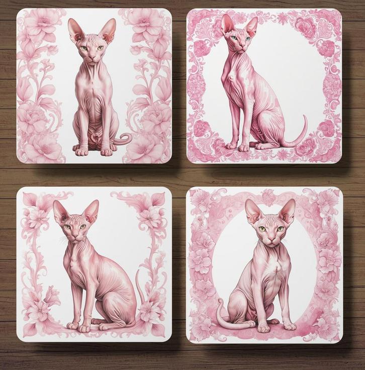 Sphynx Delfts Roze onderzetters met houder, Huis en Inrichting, Woonaccessoires | Onderzetters, Nieuw, Glas of Kopje, Ophalen of Verzenden