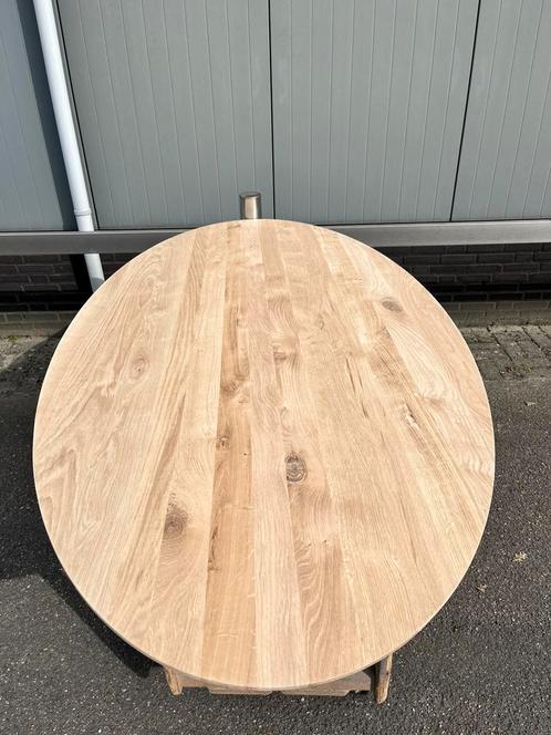 Ovale eettafel 220x110x3 verjongd eiken rustiek, Huis en Inrichting, Tafels | Eettafels, Nieuw, 100 tot 150 cm, 200 cm of meer