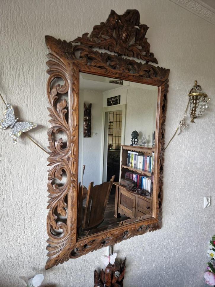 Diversen antiek verdiept houtsnijwerk spiegels +meer curiosa, Antiek en Kunst, Antiek | Spiegels, Overige vormen, Ophalen of Verzenden