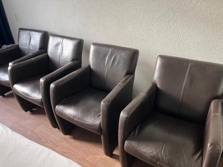 4 Bruine lederen eetkamerstoelen, Huis en Inrichting, Stoelen, Gebruikt, Vier, Leer, Bruin, Ophalen