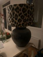 Aarde zwarte lamp met stoffen panter kap, Ophalen, Zo goed als nieuw, Rond, 50 cm of meer
