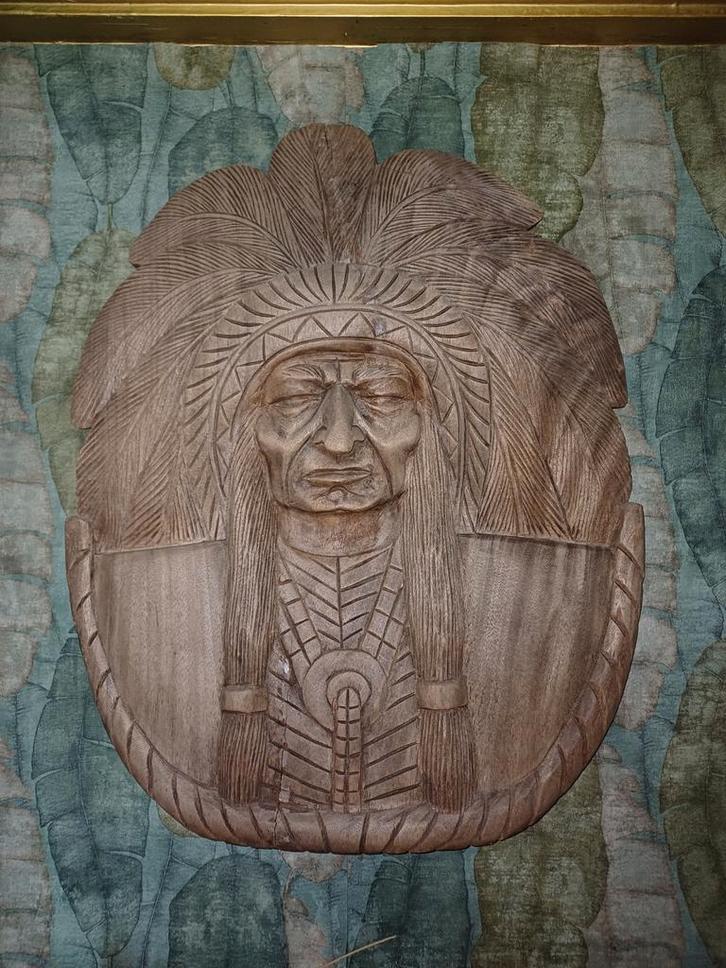 Houten Indiaan Wanddecoratie, Antiek en Kunst, Kunst | Beelden en Houtsnijwerken, Ophalen