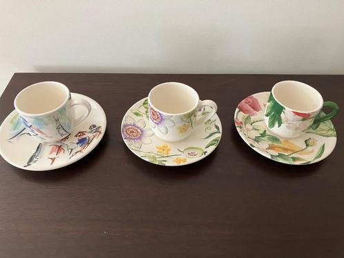 3x espresso / mokka / koffie kop en schotel Gien, Huis en Inrichting, Keuken | Servies, Zo goed als nieuw, Kop(pen) en/of Schotel(s)