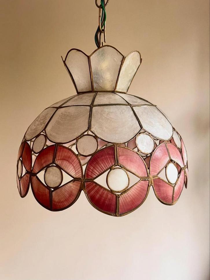 Vintage Parelmoer Messing Hanglamp, Antiek en Kunst, Antiek | Lampen, Ophalen of Verzenden