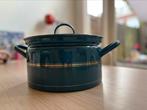 Petrol blauw emaille pan met gouden bies, Antiek en Kunst, Antiek | Emaille, Ophalen