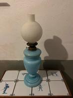 Antieke blauwe olielamp met glazen kap, Antiek en Kunst, Ophalen