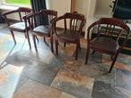4 vintage houten stoelen met leren bekleding – €150 set, Ophalen, Gebruikt, Bruin, Hout