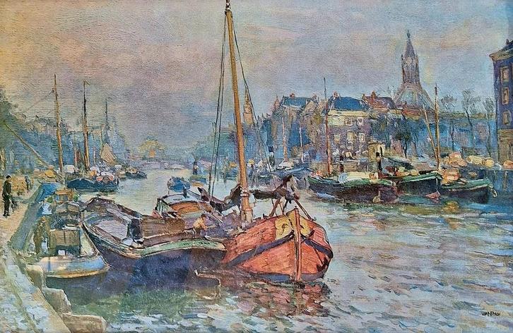 Rotterdam Leuvehaven 19e eeuw, Antiek en Kunst, Kunst | Schilderijen | Klassiek, Verzenden