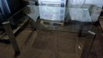 Glazen eettafel 140x90 met RVS poten, Ophalen, Gebruikt, 100 tot 150 cm, 50 tot 100 cm