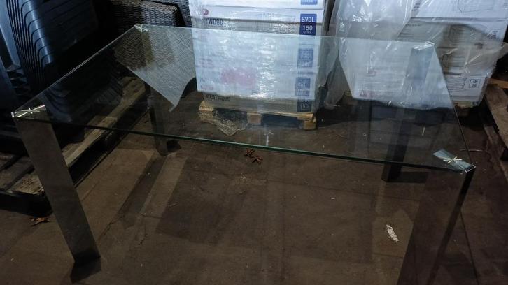 Glazen eettafel 140x90 met RVS poten, Huis en Inrichting, Tafels | Eettafels, Gebruikt, 50 tot 100 cm, 100 tot 150 cm, Vier personen