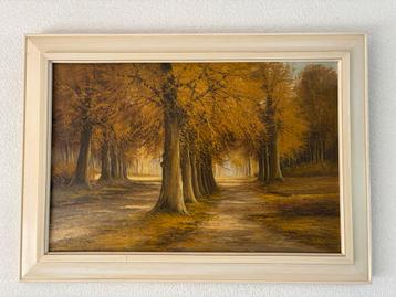 Een schilderij van een bosgezicht in de herfst 71x51 cm beschikbaar voor biedingen