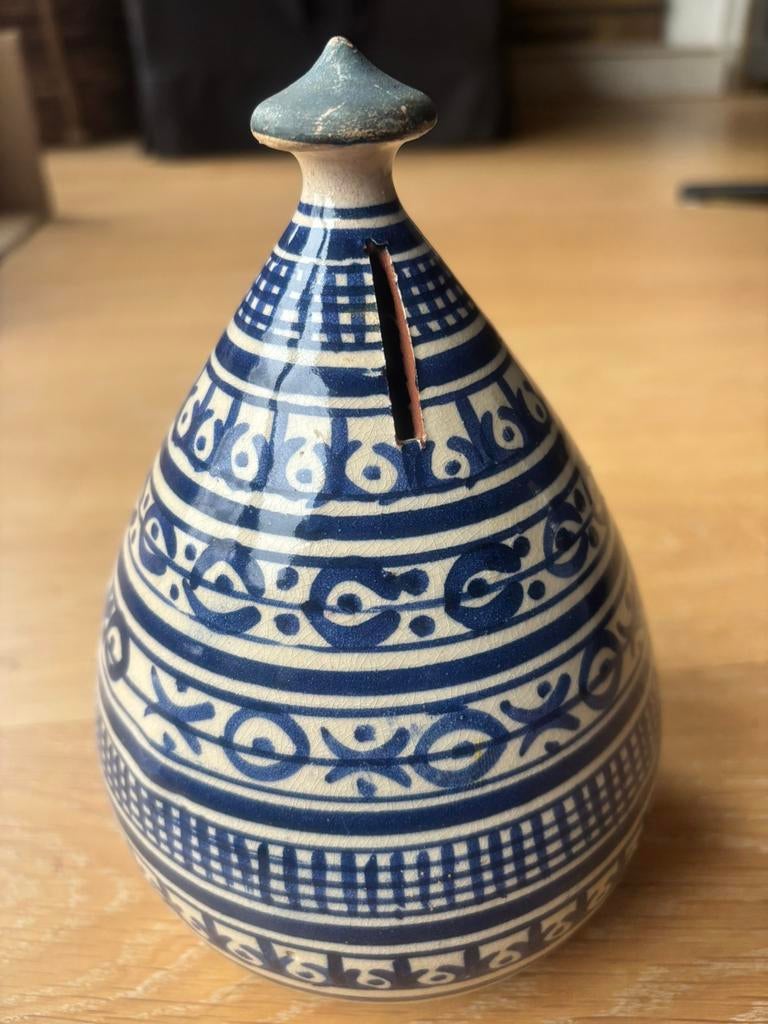 Handgeschilderde marokaanse antieke spaarpot uit Safi, Ophalen of Verzenden