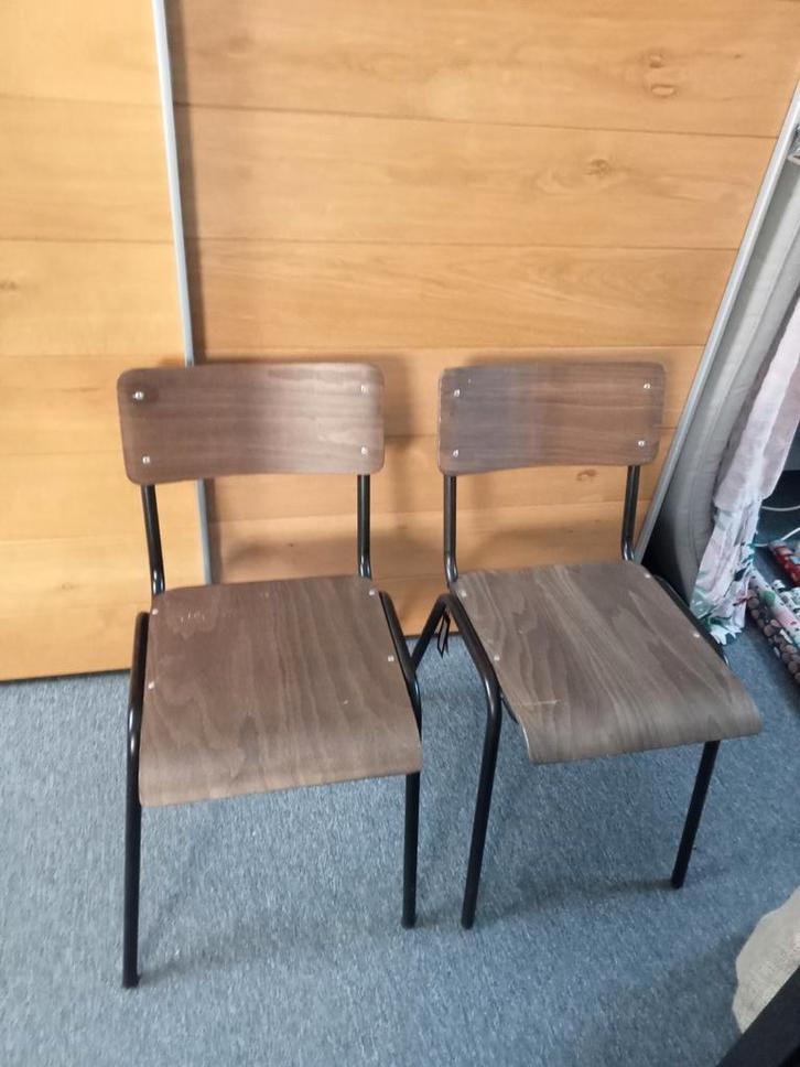 Woood " School stoelen " Kees ", Huis en Inrichting, Stoelen, Zo goed als nieuw, Twee, Hout, Metaal, Bruin, Ophalen of Verzenden