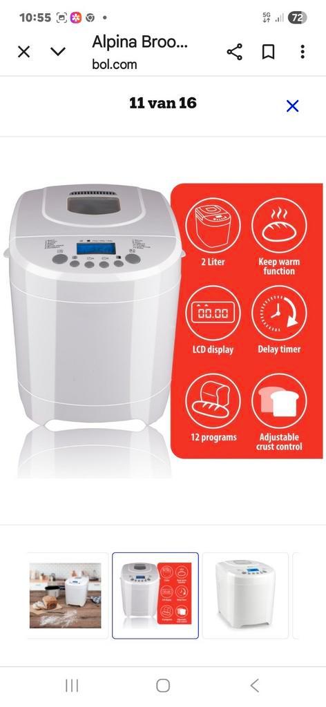 Broodbakmachine - Alpina, Witgoed en Apparatuur, Broodbakmachines, Zo goed als nieuw, Met timer, 400 tot 800 gram deeg, Kijkvenster