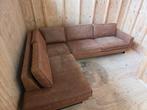 Stijlvolle Cognac Neplederen Hoekbank met Ottoman 2,85x2,10, Ophalen, Gebruikt, Stijlvol