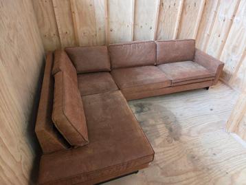 Stijlvolle Cognac Neplederen Hoekbank met Ottoman 2,85x2,10 beschikbaar voor biedingen