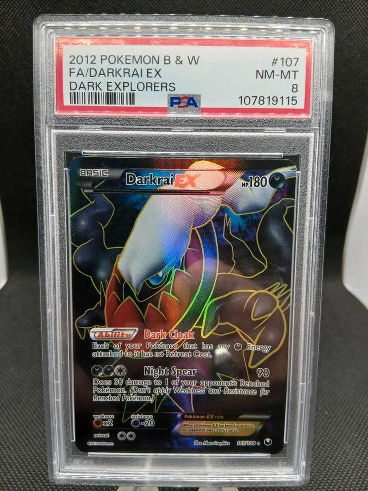 Darkrai EX 107/108 Full art PSA 8 B&W Dark Explorers, Hobby en Vrije tijd, Verzamelkaartspellen | Pokémon, Zo goed als nieuw, Losse kaart