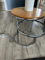 2 bijzettafels, Minder dan 55 cm, Gebruikt, Metaal of Aluminium, Rond