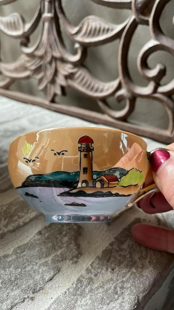 Porseleinen Kopje met Vuurtoren Design Eggshell, Antiek en Kunst, Antiek | Porselein, Ophalen of Verzenden