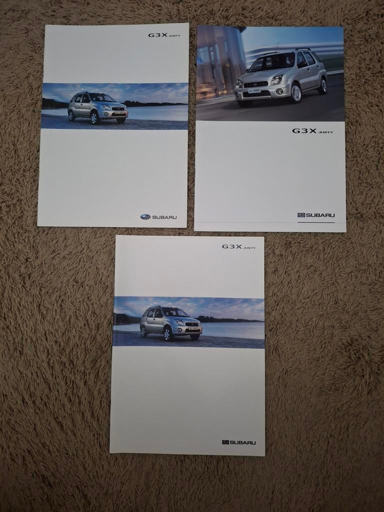 3x autofolder Subaru G3X Justy, Verzenden, Gelezen, Algemeen