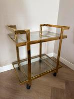 Goud trolley bijzettafel drank serveerwagen glas goud, Huis en Inrichting, Ophalen, Minder dan 55 cm, Metaal of Aluminium, Vierkant