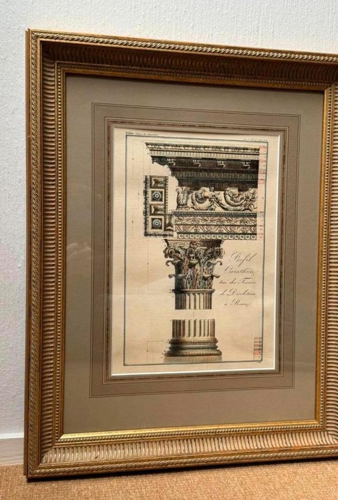 3 oudheidkundige prenten met vergulde lijsten Empire, Antiek en Kunst, Kunst | Litho's en Zeefdrukken, Ophalen