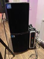 AD 1 geluid set 500 W. (2 x speaker plus versterker), Gebruikt, 120 watt of meer, Front, Rear of Stereo speakers, Ophalen