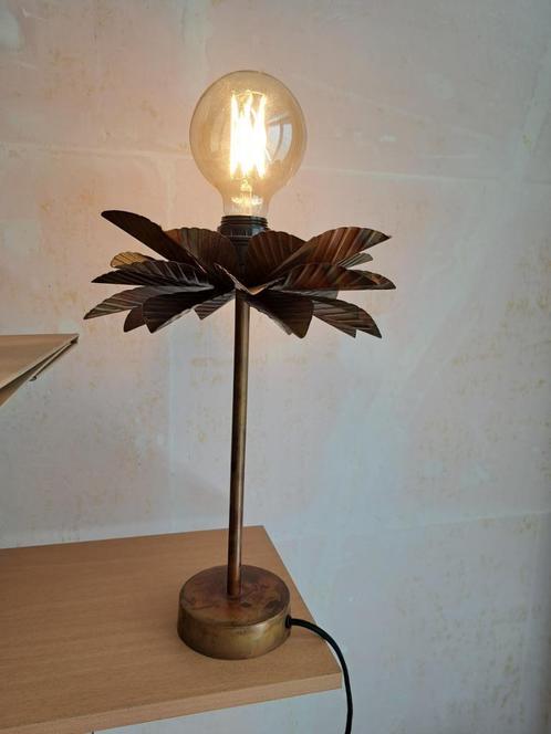 Aparte palm tafellamp / bladeren roestbruin incl LED lamp, Huis en Inrichting, Lampen | Tafellampen, Zo goed als nieuw, Minder dan 50 cm