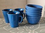 3 bekers en 5 kommetjes blauw aardewerk, Ophalen, Zo goed als nieuw, Overige stijlen, Kop(pen) en/of Schotel(s)