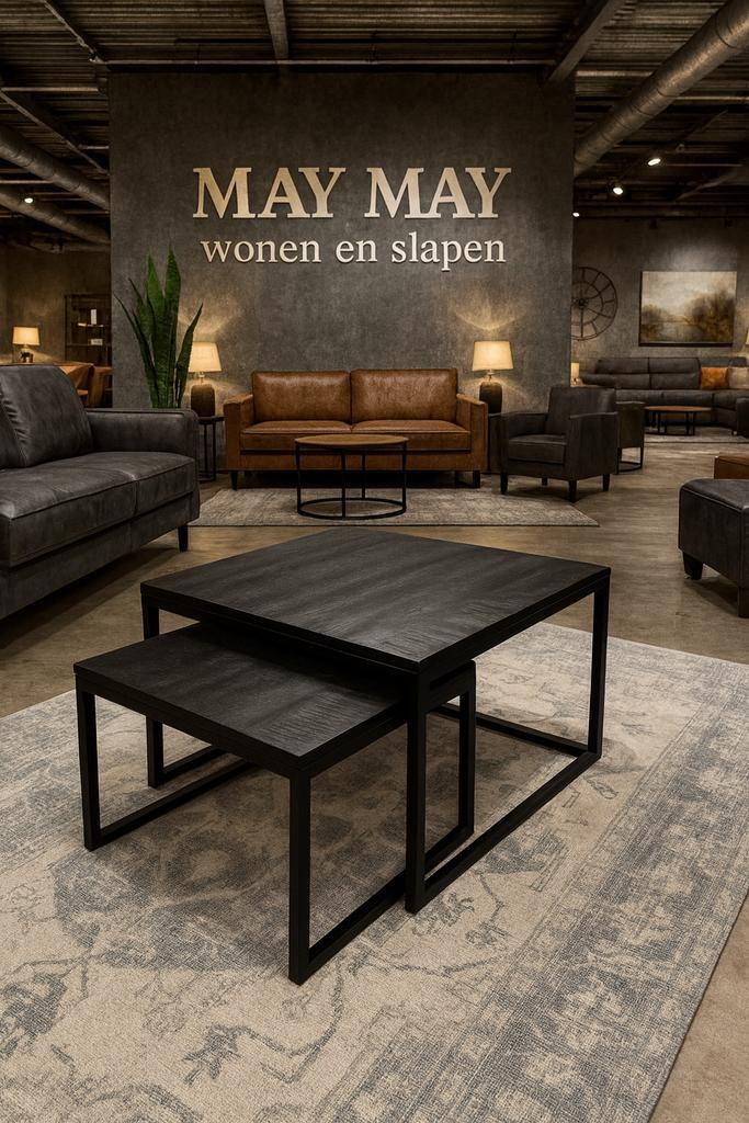 Salontafel set 2-delig Zwart mango direct/Leverbaar E-7281, Huis en Inrichting, Tafels | Salontafels, Nieuw, Minder dan 50 cm