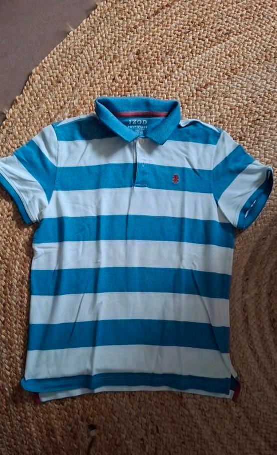 IZOD Herenpolo Wit/Blauw Gestreept - Maat L, Kleding | Heren, T-shirts, Zo goed als nieuw, Maat 52/54 (L), Blauw, Ophalen of Verzenden