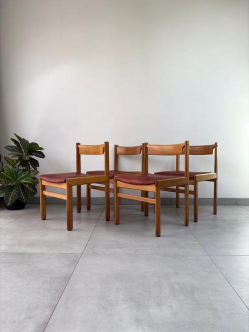 Set Vintage Eetkamerstoelen HW Klein Bramin Mobler, Huis en Inrichting, Stoelen, Zo goed als nieuw, Vier, Hout, Leer, Bruin, Ophalen