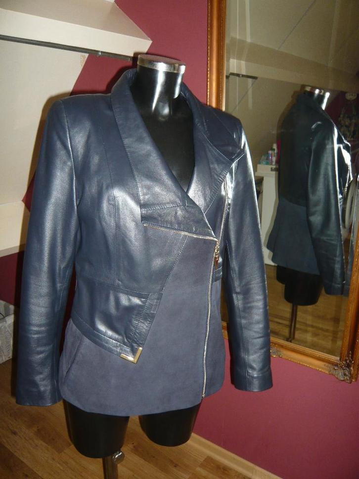 uniek blauw leer met suede jack jas mt 36-38 (nieuw €350), Kleding | Dames, Jasjes, Kostuums en Pakken, Zo goed als nieuw, Maat 36 (S)
