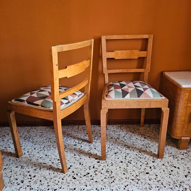 Set Art Deco Stoelen nieuw gestoffeerd zeer goede staat, Antiek en Kunst, Antiek | Meubels | Stoelen en Banken, Ophalen of Verzenden