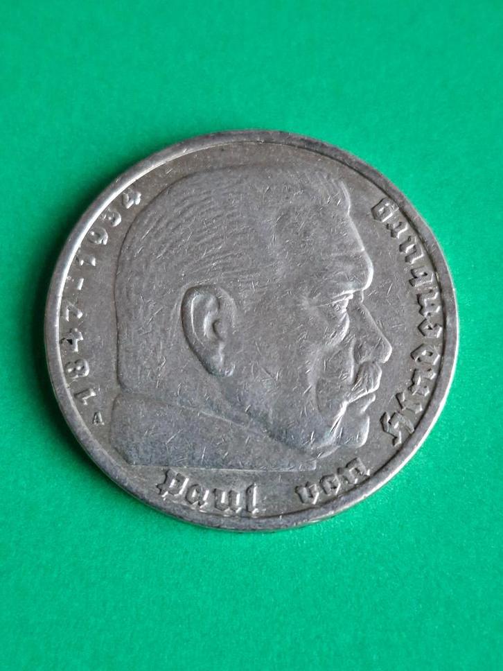 1936 A Duitsland 5 mark in zilver Hindenburg, Berlijn, Postzegels en Munten, Munten | Europa | Niet-Euromunten, Losse munt, Duitsland