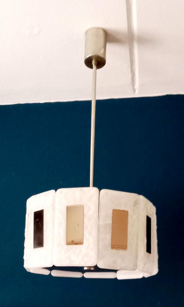 Retro vintage glazen hanglamp ijsglas, Huis en Inrichting, Lampen | Hanglampen, Gebruikt, 50 tot 75 cm, Glas, Metaal, Ophalen