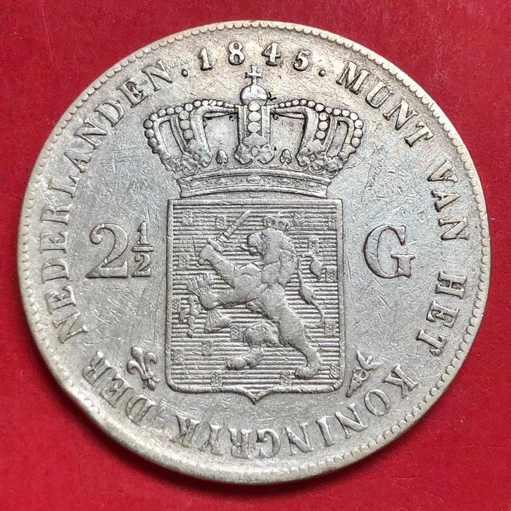 Rijksdaalder 1845b met streep. Zfr-., Postzegels en Munten, Munten | Nederland, Losse munt, 2½ gulden, Koning Willem III, Zilver