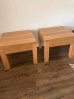 2 lichteiken tafeltjes in zeer goede conditie met een lade, Gebruikt, Vierkant, 55 tot 75 cm, Hout
