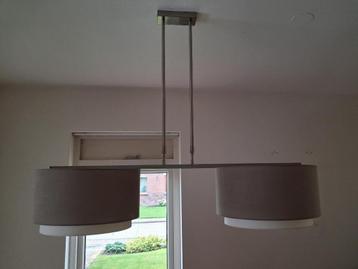 Hanglamp met dubbele lampenkap taupe / ecru beschikbaar voor biedingen