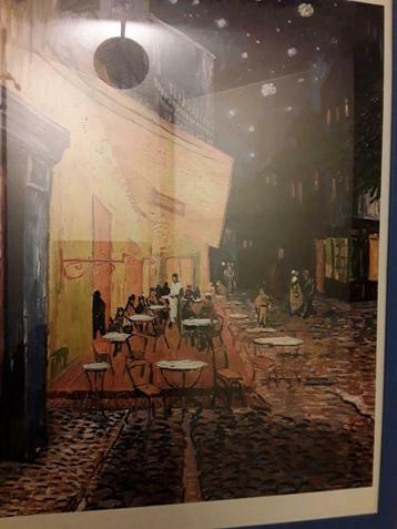 Van Gogh en Monet ingelijste prenten groot, terras bij nacht beschikbaar voor biedingen