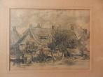 Krijttekening Huizen in Hoogezand Poppe Damave 1946 22x29 cm, Ophalen of Verzenden