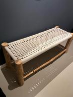 Vintage houten bankje met Geweven Zitting, Antiek en Kunst, Antiek | Meubels | Stoelen en Banken, Ophalen