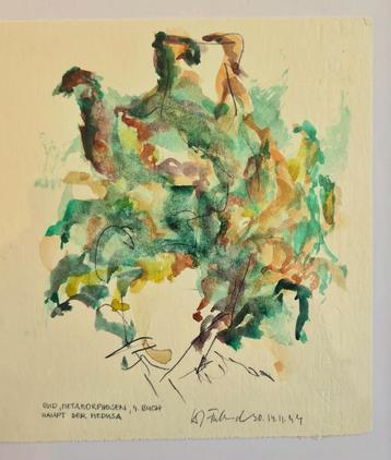aquarel Titel Medusa gemaakt in Duitsland 1944 beschikbaar voor biedingen