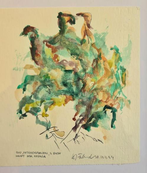 aquarel Titel Medusa gemaakt in Duitsland 1944, Antiek en Kunst, Kunst | Schilderijen | Klassiek, Ophalen of Verzenden