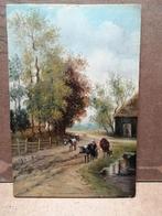 Bakhuizen, olieverf op eiken paneel, boerin met koeien, Antiek en Kunst, Ophalen of Verzenden